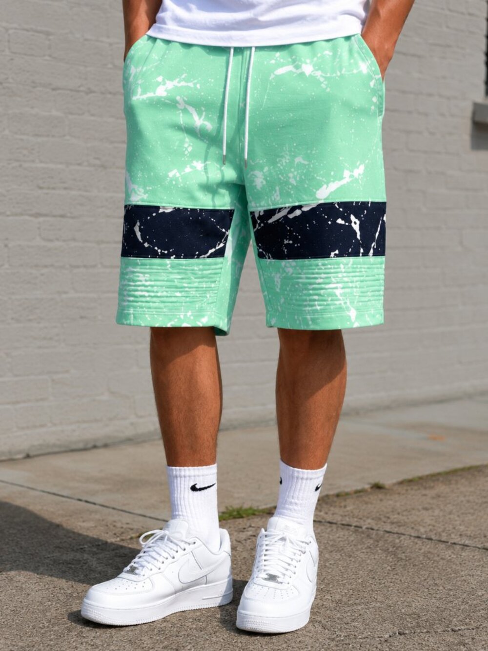 Encrypted XL Mint Green Paint Splatter Moto Shorts NWT Streetwear